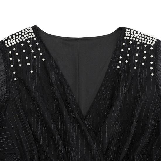 Dámské šaty plus size s výstřihem do V, krátkým rukávem, elastickým vysokým pasem, splývavým lemem, midi délky, jednobarevné, ležérní večerní šaty