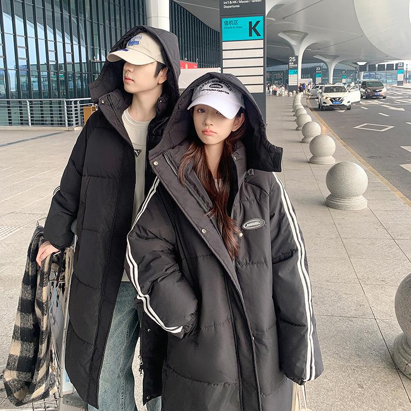 Down Cotton Jacket Winter 2025 New Korean Loose Thickened Student Couple Hooded Midi Bread Jacket Padded Jacket