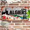 2D Flat, 1pc Vintage Algerian City Sign - Retro Travel Poster Style with Algiers Landmarks (Casbah, Harbor, Mountains)