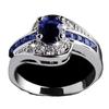 Exquisite Blue Crystal Zircon Diamond Ring with Full Diamond Setting