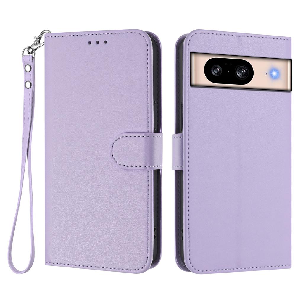 For Google Pixel 8 Leather Case Wallet Stand Phone Cover with Wrist Strap