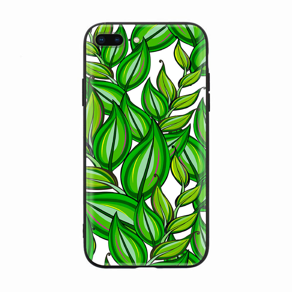 Black Case for Xiaomi Redmi 13C Note 9 iPhone XR 7 8 14 15 11 12 13 X XS Pro Max Samsung A25 S23 S24 FE Ultra Plus Green Leaves