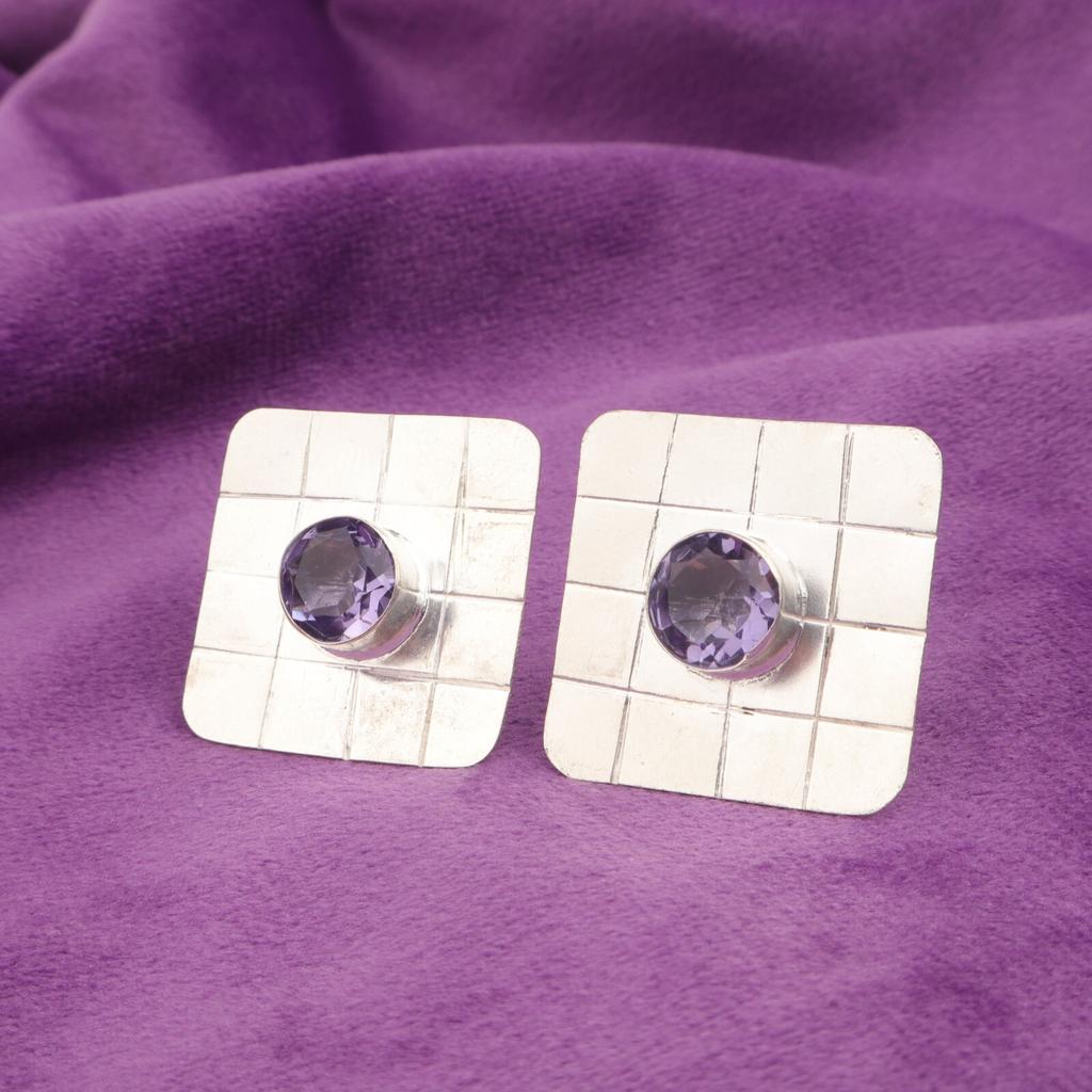 Friendship Day Sale Iolite Stone 925 Silver Artisan Stud Unique Elegant Earrings EE-146-9