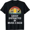 Easily Distracted By Music & Beer Retro Vintage Lover Gift T-Shirt
