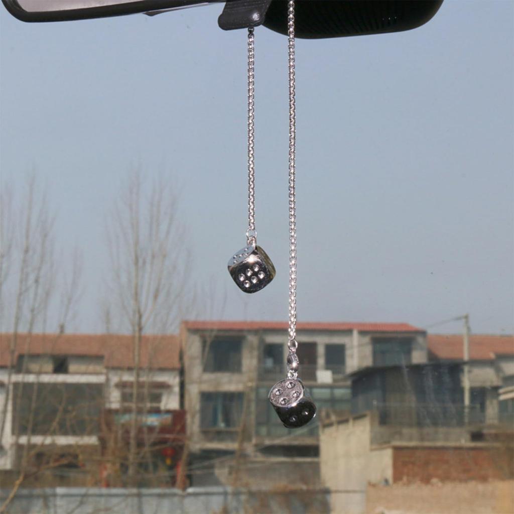 Dice Car Hang Ornaments, Dice Car Rearview Mirror Pendant, Metal Dice Shaped Pendant, Dice