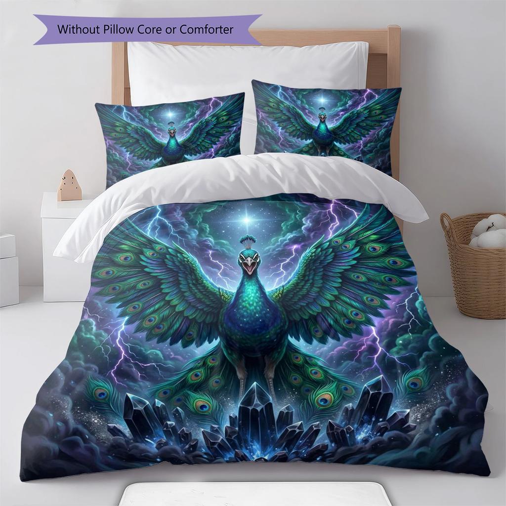 Peacock Pattern Bedding Quilt Set Quilt Cover Pillowcase Home Decoration Birthday Gift (1 * Duvet Cover + 2 * Pillowcase, Without Core)