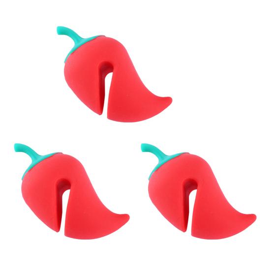 3 ks Silikonový stojan na poklice, proti přetečení, stojan na poklice s motivem chilli papričky, zvedák poklic, žáruvzdorný, proti přetečení, kuchyňský nástroj