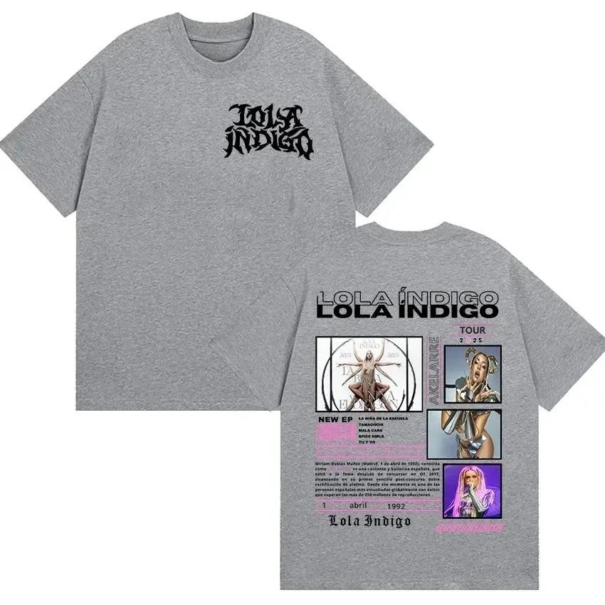 

Lola Indigo 2026 Tour Double-Sided Oversized T-Shirt_ Gothic Typography Brand Logo on Front + Back Panel Short Sleeve Casual Clothing S