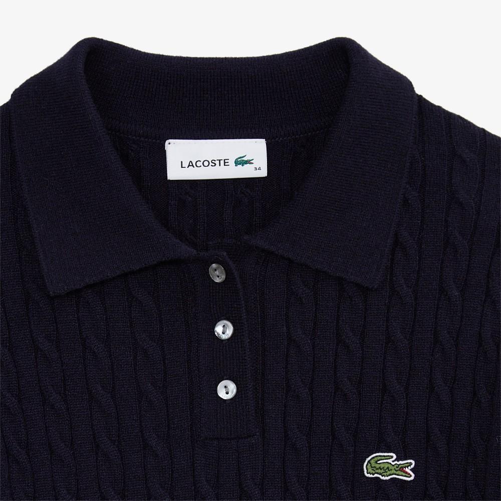 [lacoste] Women's Cable Long-Sleeve Polo Sweater AF207E-55NHDE