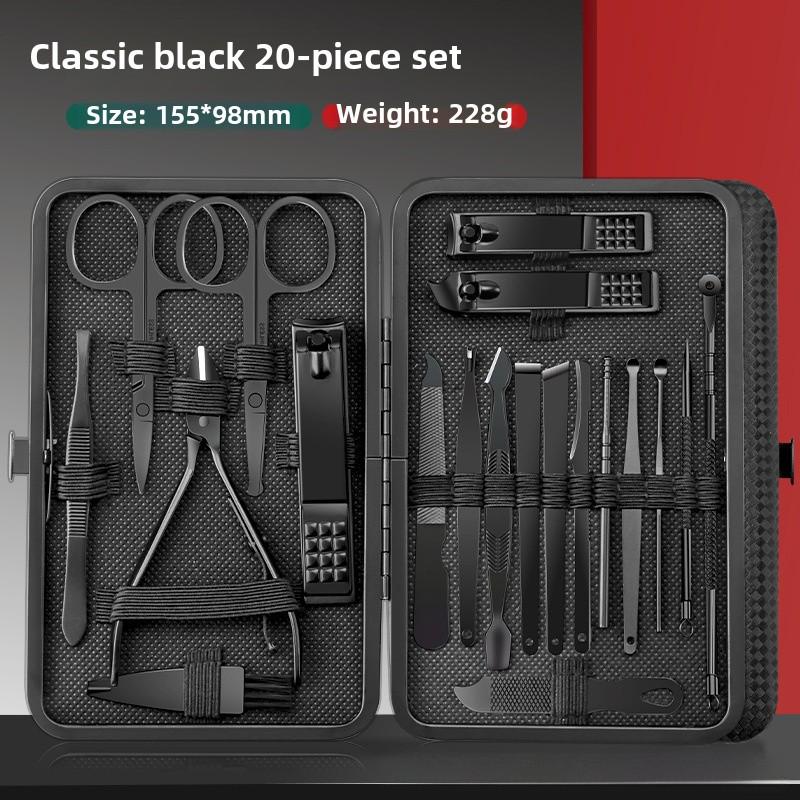 24-Piece Stainless Steel Nail Care Set - Black & Red