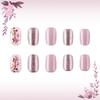 24 Pcs Short Square Press On Nail Purple Acrylic False Nail Glittering Artificial Nail Flowers Stick on Nail for Party