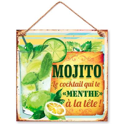 [Q9465] - Green 'Mojito' Metal Sign (the Cocktail That Hits Your Head!) - 20x20 Cm
