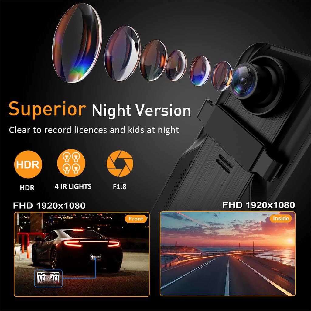 Dash Cam Mirror Camera for Car Touch Screen Video Recorder Rearview Mirror Dash Cam Front and Rear Camera Mirror DVR Black Box
