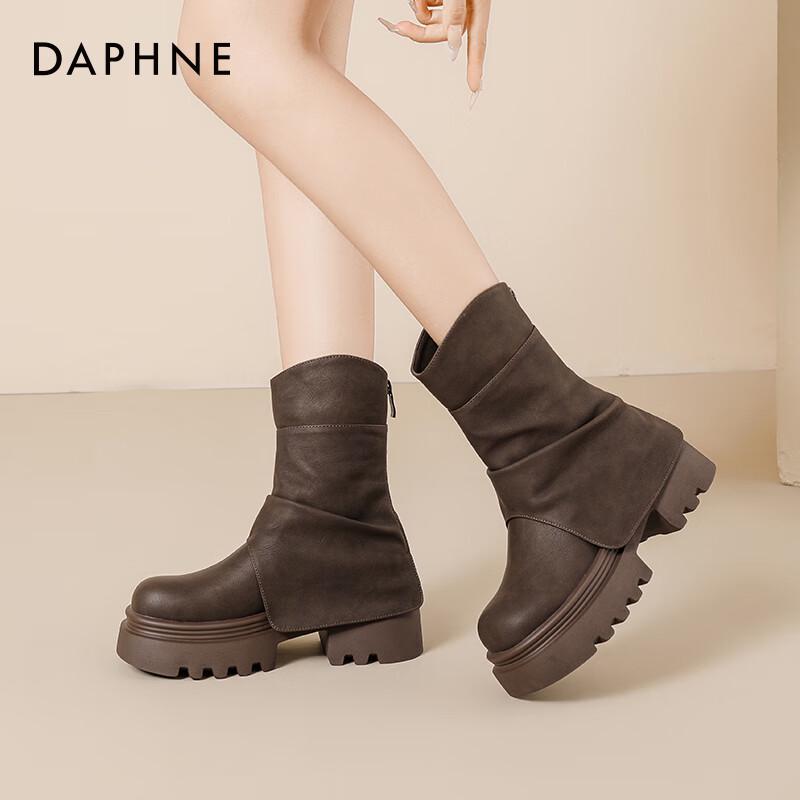 Daphne Women s Autumn/Winter Thick-Soled Slouchy Short Boots 39