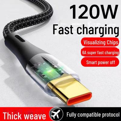 120W Transparent Braided Fast Charging Cable for Huawei Honor Xiaomi 6A with Type-C Data Transfer