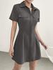 European and American Mid-length Pleated Waist Turn-down Collar Shirt Dress
