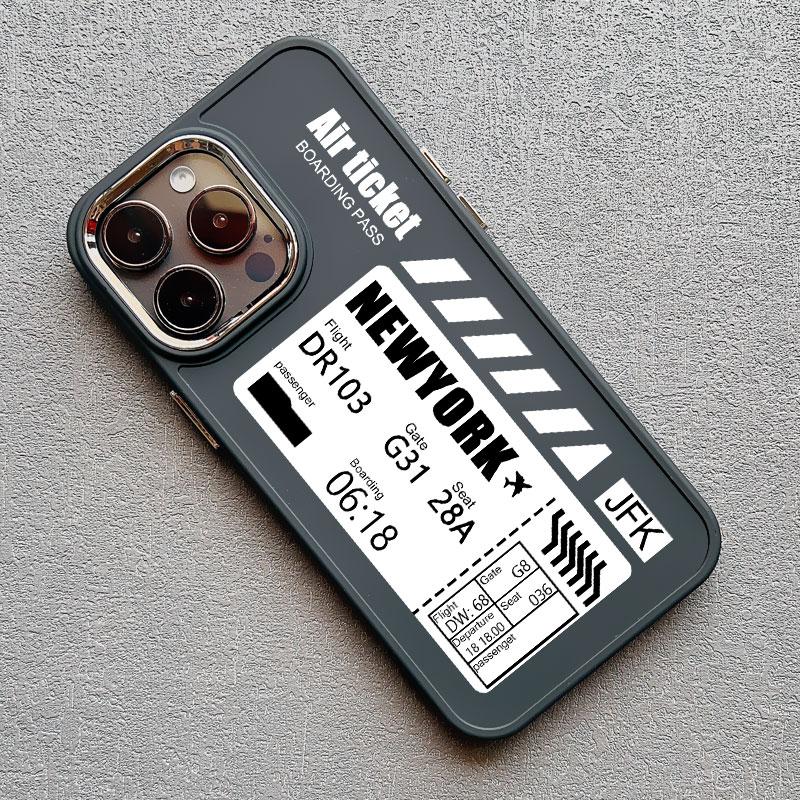 Hot Air Ticket Travel New York London Paris Label Phone Case for iPhone X XS XR 11 12 13 14 15 Pro Max 7 8 Plus Black Soft Cover