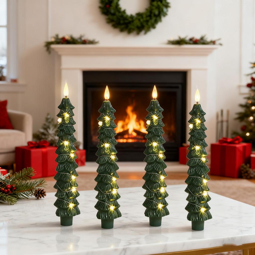 Christmas Collection Christmas Tree Flameless Tapers Candles 9.4 Battery LED Candles Glowing Branches Decor Remote Control