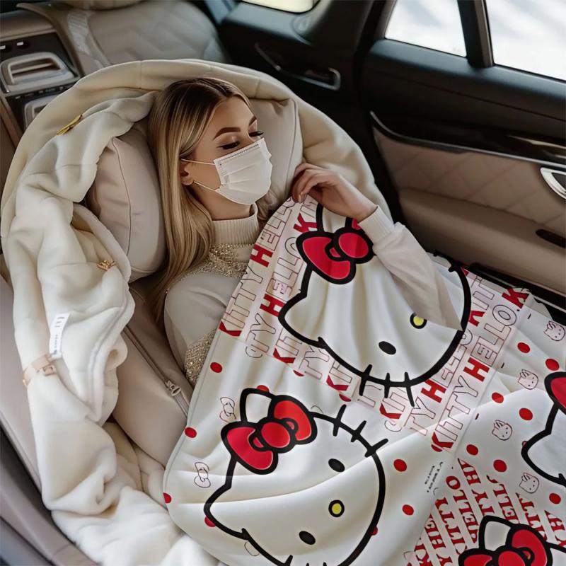 Hello Kitty Flannel Throw Blanket, Cute Cartoon Soft Warm Fleece Blanket for Sofa, Bed, Travel, Camping, Kids & Home Decor
