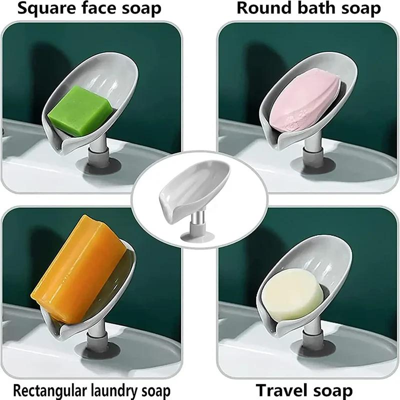 1PC Leaf Shape Soap Holder Suction Cup Sponge Dish Rack With Drain Water Bathroom Shelf For Home Storage Box Kitchen Accessories