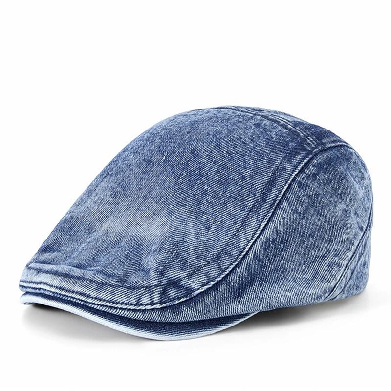 Vintage Washed Denim Flat Cap Dad Distressed Jean Newsboy Hat Men's Casual Style Berets Woman Fashion Ivy Cap