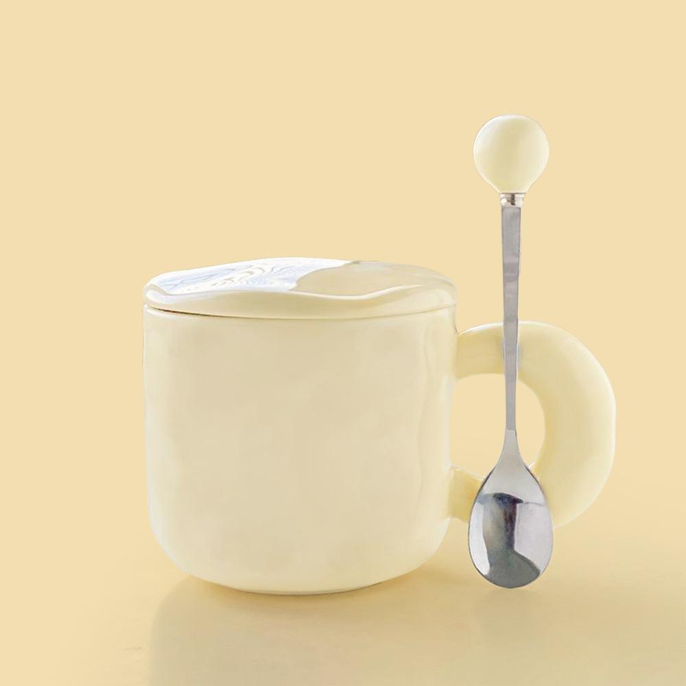 Birthday Gift Cute Little Bear Ceramic Cup for Boys and Girls Drinking Water Cup with Lid Spoon Couple Cup