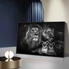 Black and White Animal Canvas Painting Baby Lion Family Poster and Prints Wall Art Picture for Living Room Decoration Home Decor