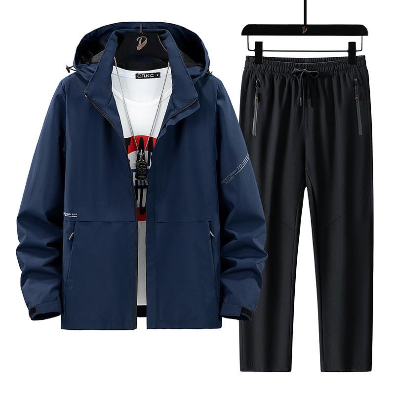 Mens Lightweight Hooded Outdoor Jacket Pants Set Hiking Trekking Fall Casual Sport Wear