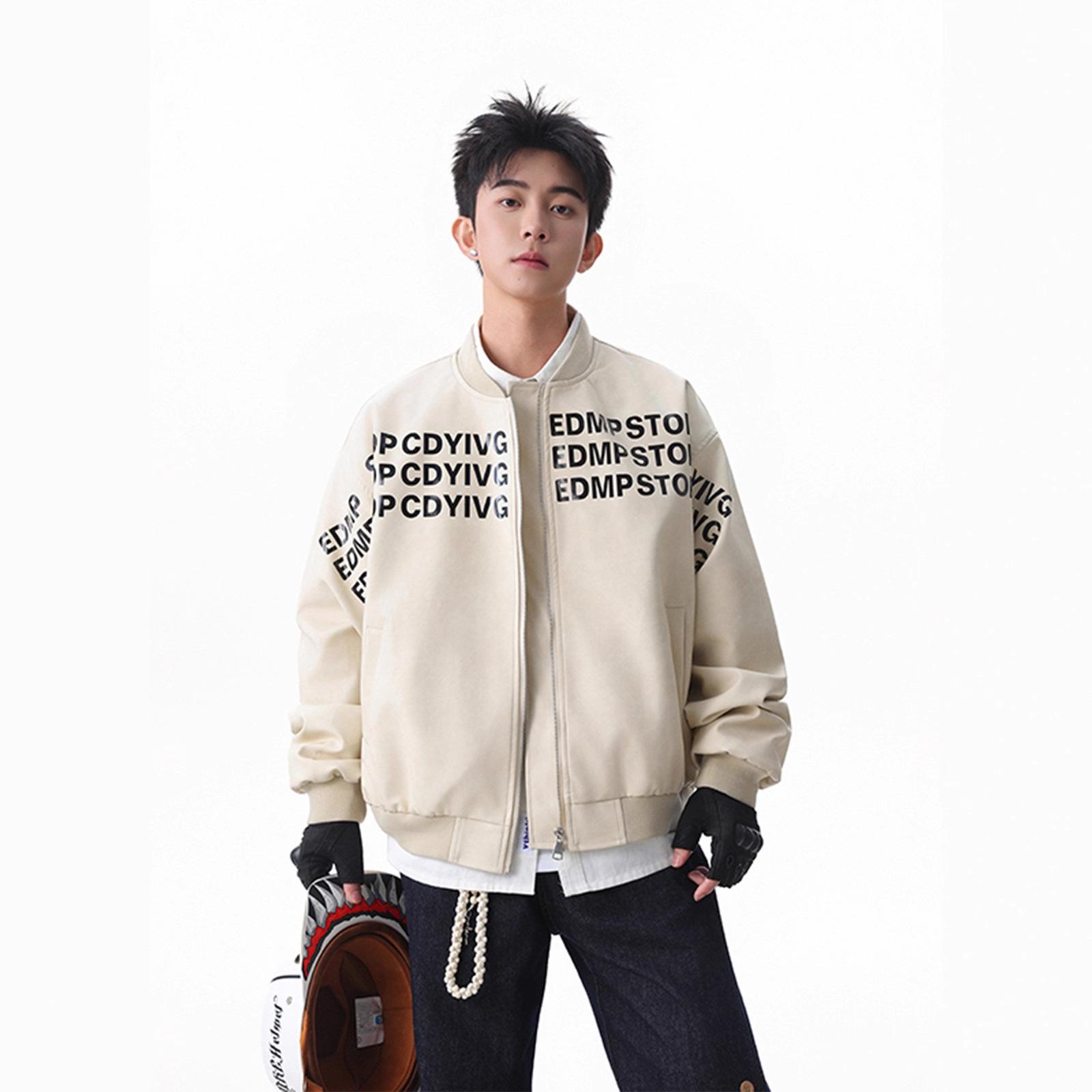 

Letter Printed Baseball Uniform Leather Jacket Men s Autumn Loose Design Pu Leather Jacket XXL