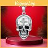 Halloween Skull Cross Necklace With Rhinestones For Punk Rock Fashion