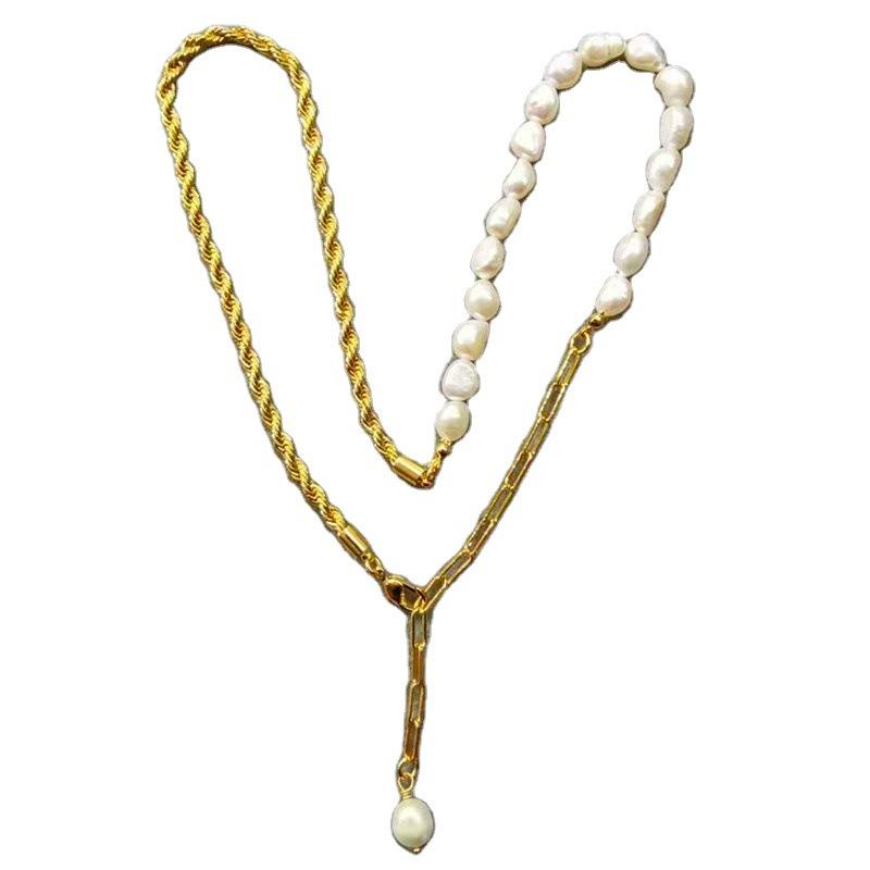 Meier Europäische und amerikanische Mode Minimalistischer Pendlerstil Metall 18 Karat Naturperle Verdrehte Kette