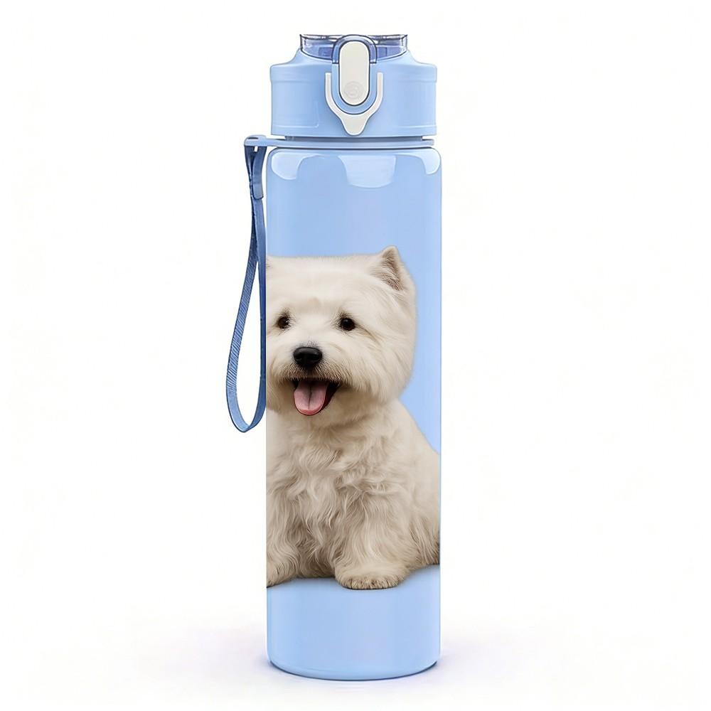 1PC Westie White Terrier 750ml Color Plastic Sports Water Bottle Leakproof Flip Straw Lid Suitable for Sports Office Home Use