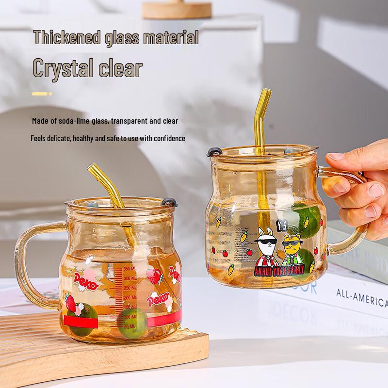 HDST Kids' Heat-Resistant Glass Milk Straw Cup with Lid
