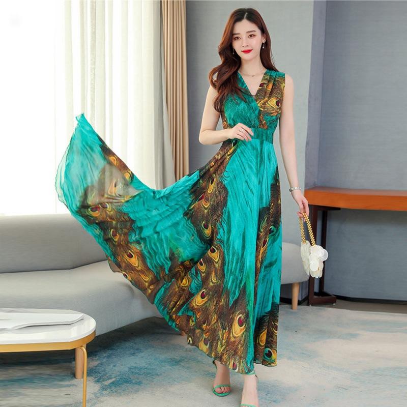 

Женское летнее платье с эффектом похудения и прикрытием живота, объемное платье-майка без рукавов 4XL зелёный