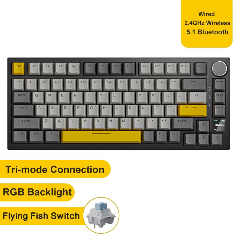 AJAZZ AK820/Pro Wireless Mechanical Keyboard Bluetooth 5.1 2.4G USB-C Wired Swappable RGB Gaming Keyboard Gasket Mount with