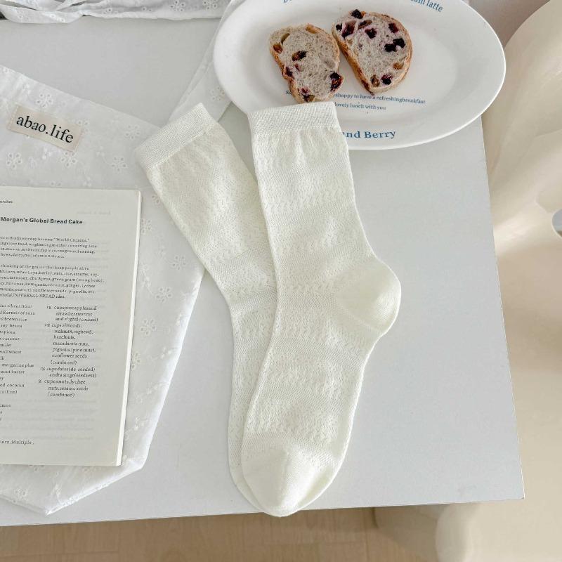 

Spring and Summer Lightweight Children s Mid-Calf Pure Cotton Socks with Vintage Dark Patterns and Layered Design - Breathable Socks 1 pair молочный белый
