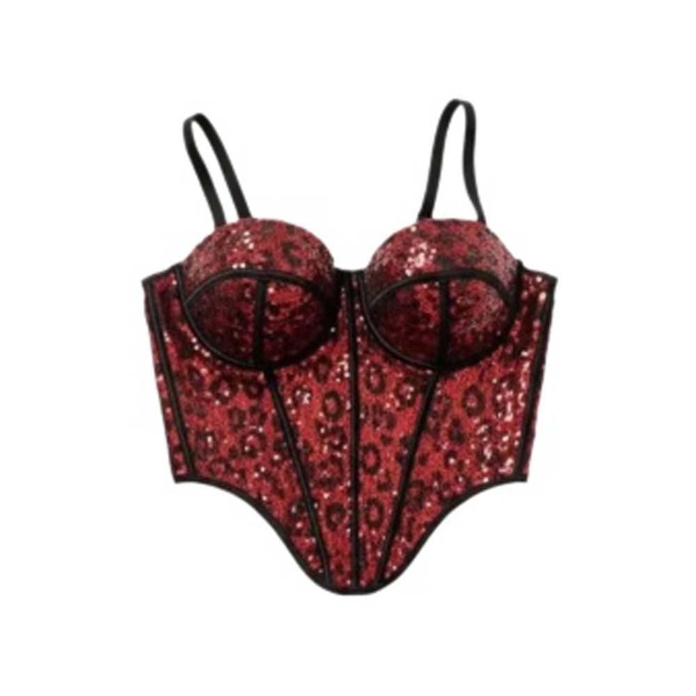 Fashion Leopard Print Leopard Print Camisole Slim Fit with Buckle Sequin Leopard Corset Elegant Streetwear Suspender Vest Travel One Size