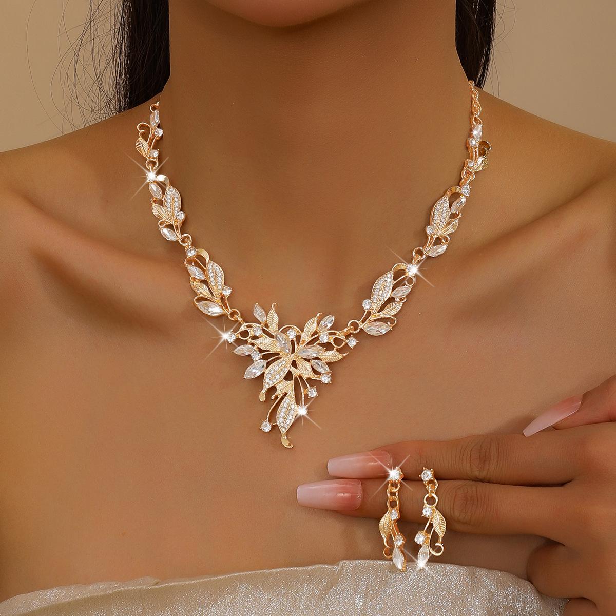 Свадебный ювелирный набор, состоящий из двух частей, включая ожерелье и серьги, свадебное ожерелье, инкрустированное бриллиантами, аксессуары для свадебного платья.