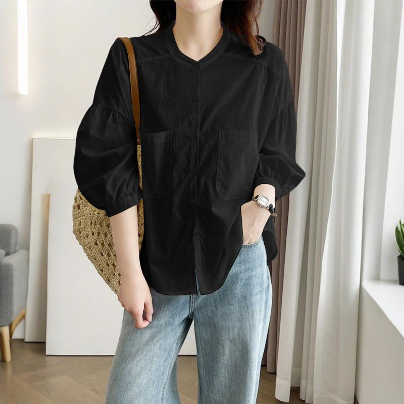 ZANZEA Women Casual Round Neck Loose 3/4 Sleeve Blouse
