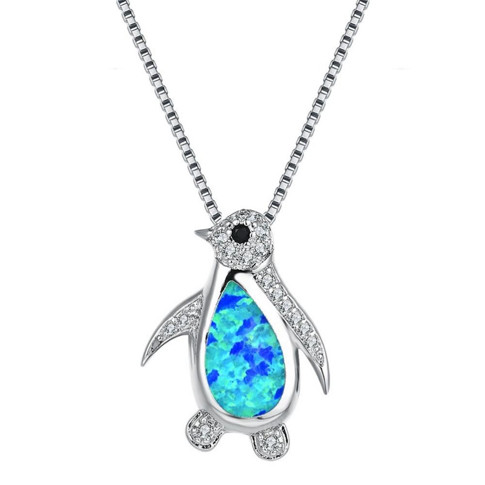 Simple Fashion Classic Fire Opal Penguin Pendant Necklace Bridal Wedding Niche Pendant Necklace Jewelry Jewelry AccessoriesGifts белый