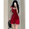 Elegant Red Spaghetti Strap Dress: New Spring Design with Niche Style, Waist Slimming, and Short Hem