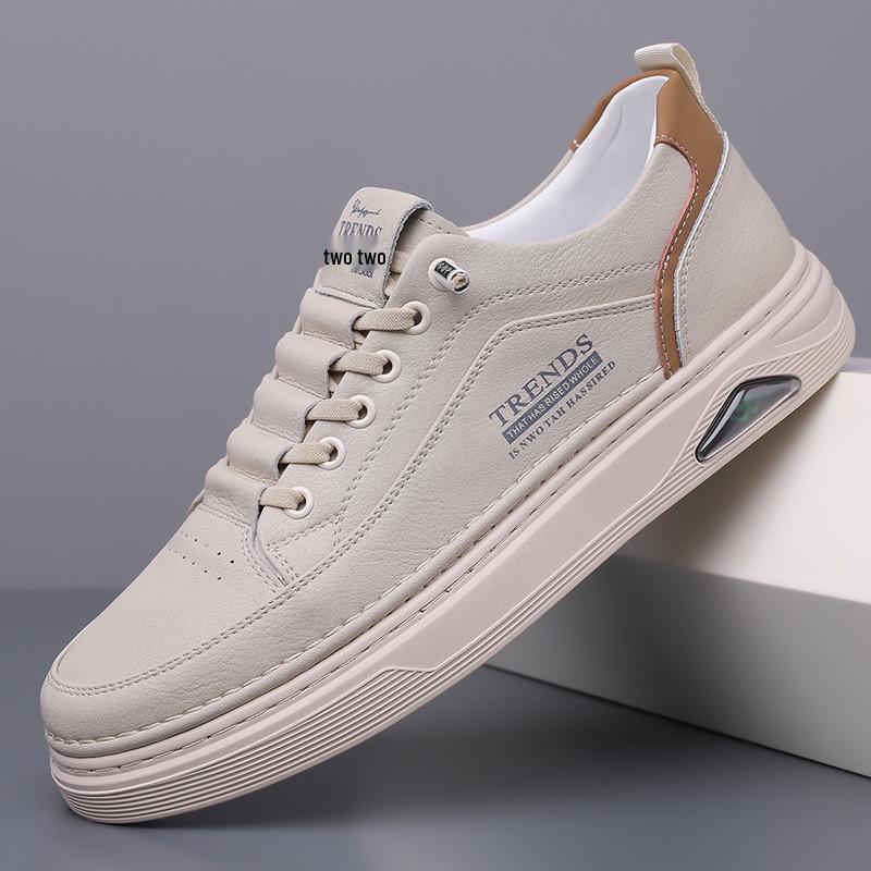 2025 Men's Trendy Height-Boosting White Casual Sneakers - Versatile, Breathable, Soft Sole, Sporty Leather Design