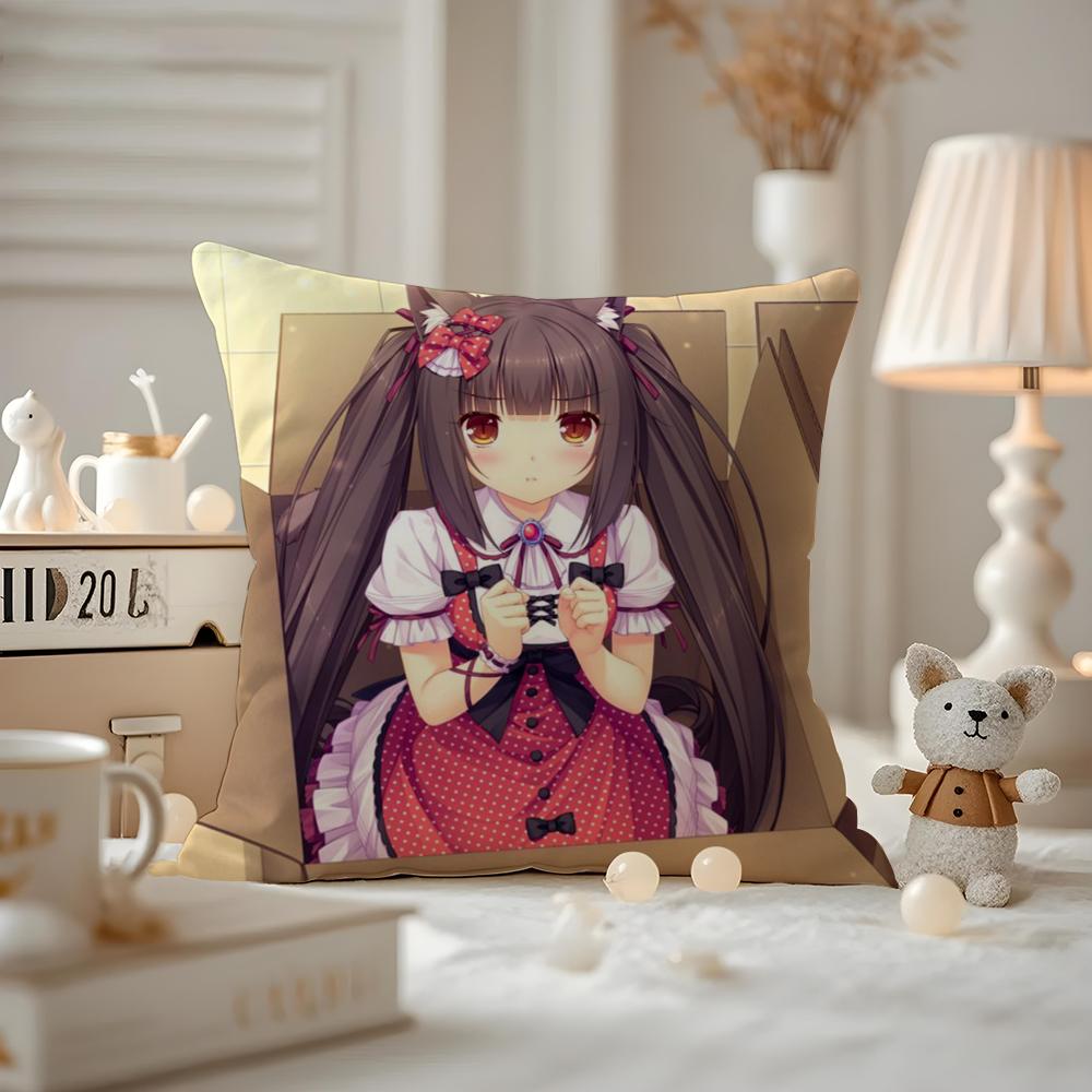 Cat Girl Cute NNekoparaS Cushion Cover Antidustmite Pillowcase Invisible zipper silky short plush Sofa cushion cover