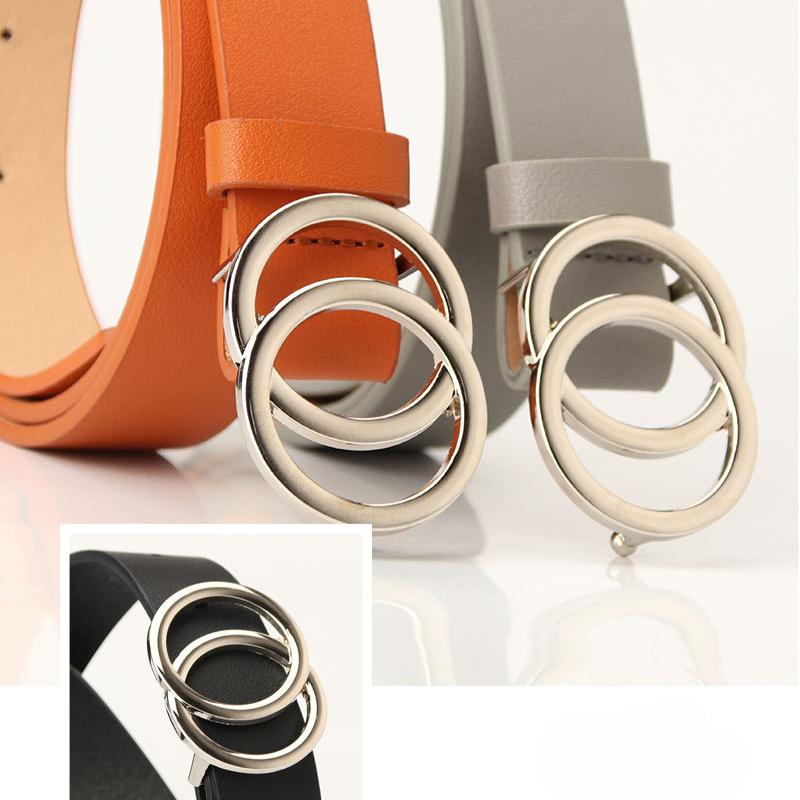 Double Ring Buckle Belts Simple Solid Color PU Leather Waistband Classic Jeans Pants Belt Dress Coat Girdle For Women