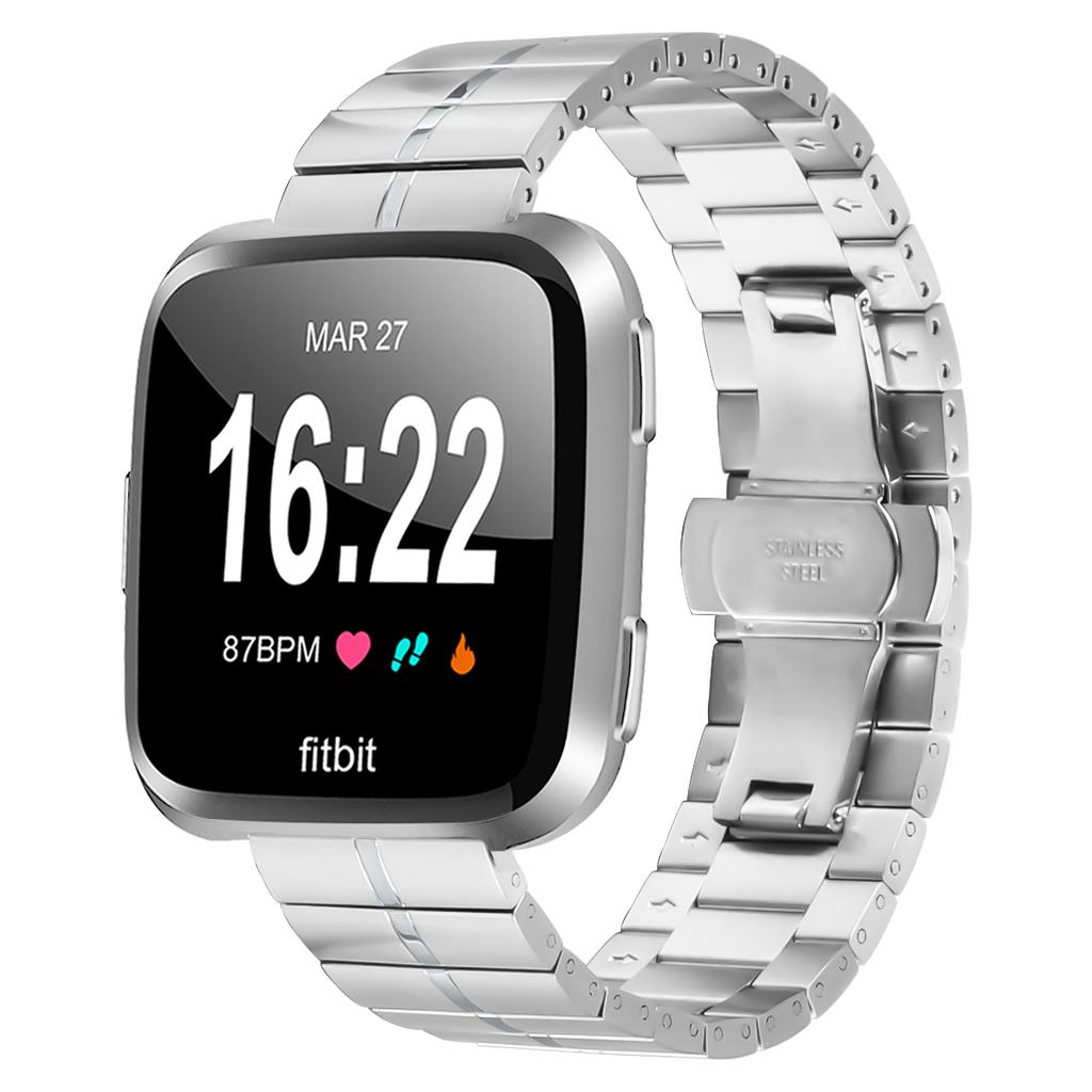 For Fitbit Versa Lite/Versa/Versa 2 Buckle Design Bracelet Silver Stainless Steel Watch Strap