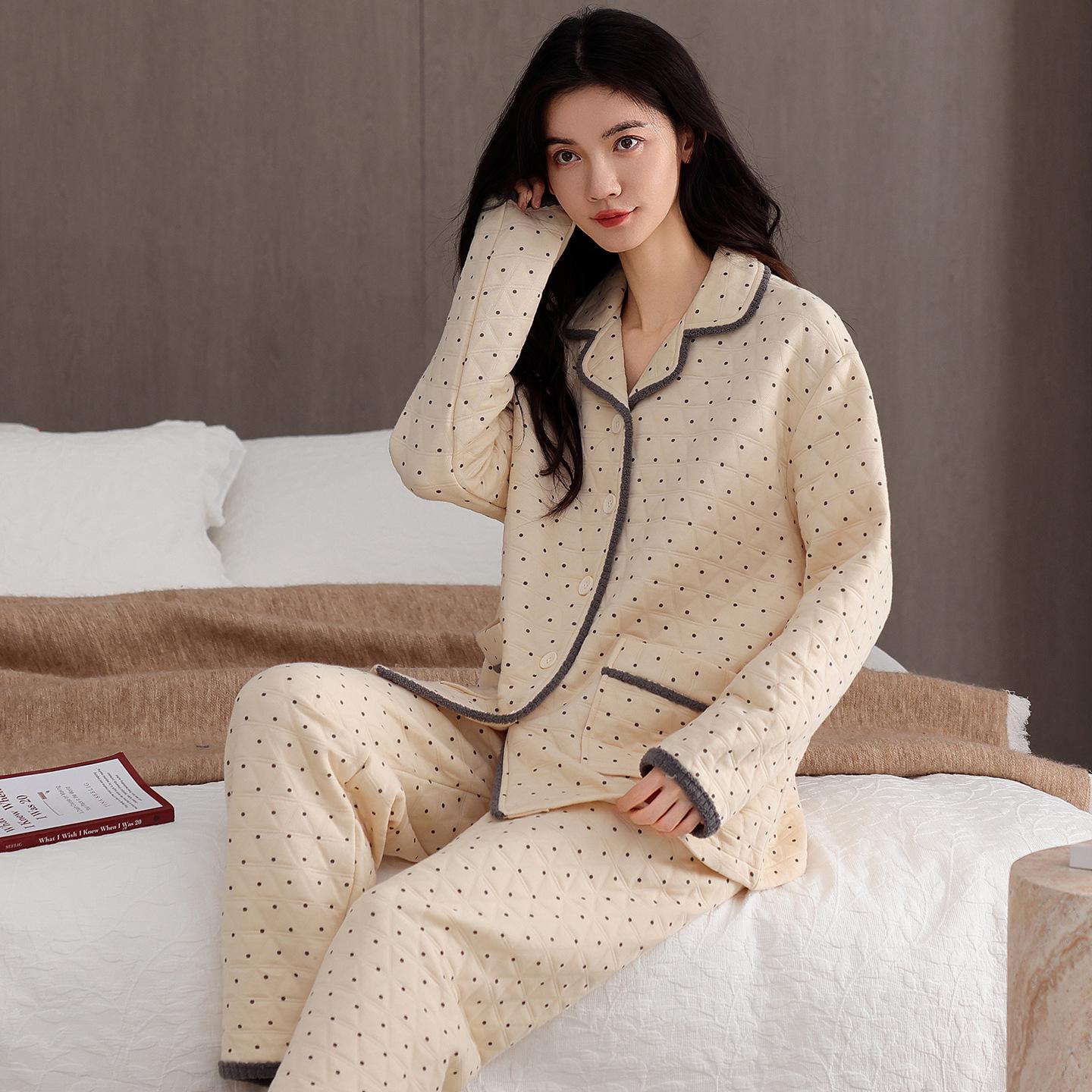 

Women s Thick Long-Sleeve & Pants Lapel Set - Warm Casual Autumn/Winter Homewear M (Height 150-160 cm, Weight 90-110 lbs)