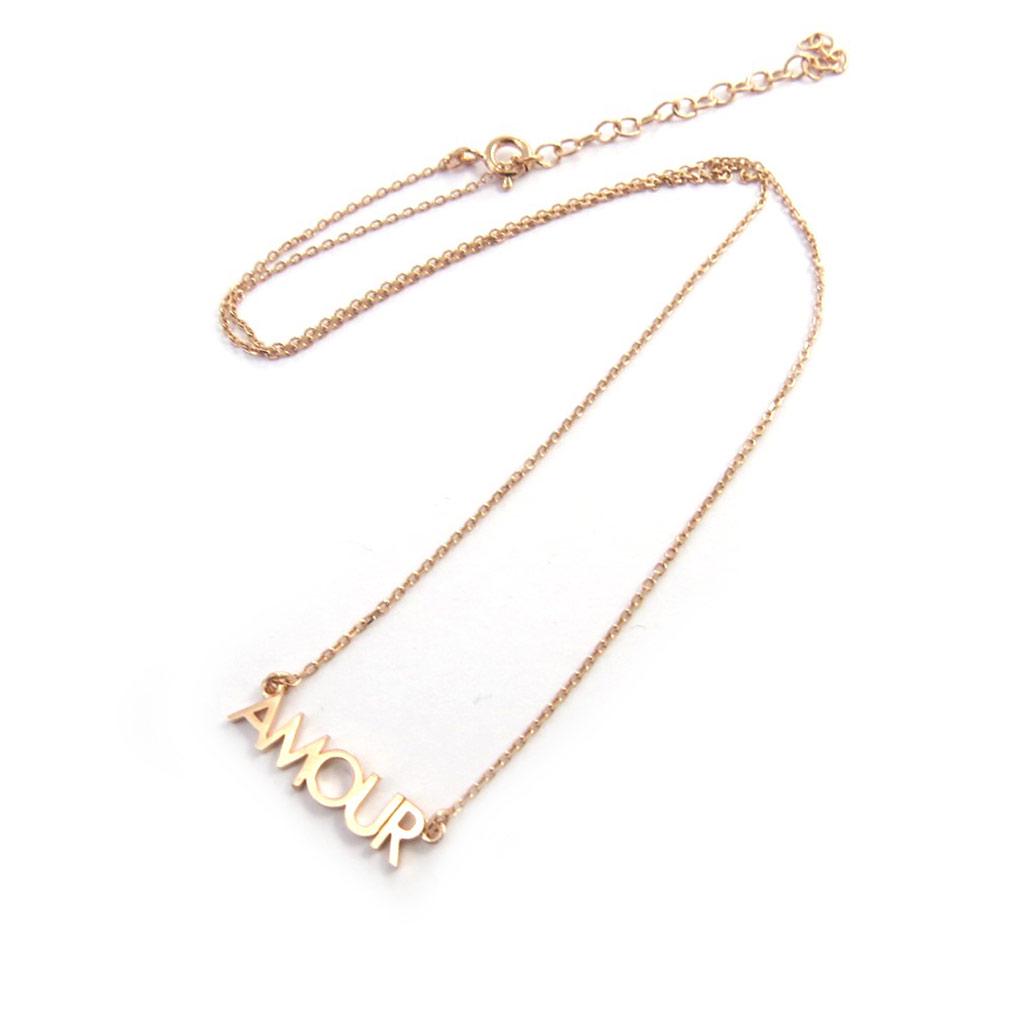 Les Trésors De Lily [N2532] - Gold Plated Necklace 'Amour' Rose Gold - 20x5 Mm