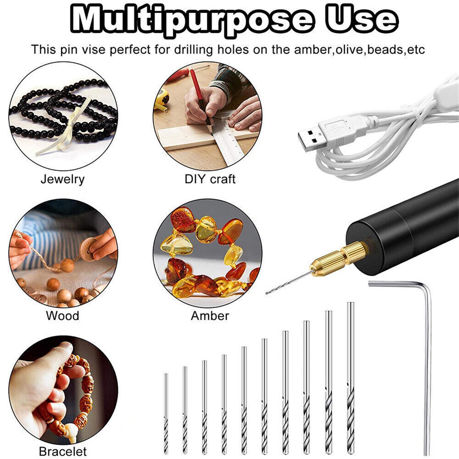 

Набір електроінструментів ручної дрилі, міні-електродриль з USB-кабелем, кругле тіло дрилі, гайковий ключ, 10 спіральних свердел, набір для свердління ювелірних виробів Set six