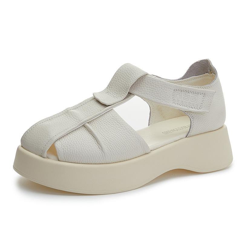 2025 summer new wear-resistant first-layer leather casual sandals women's tide European station platform sports Roman sandals women