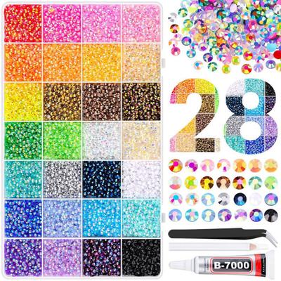 24000/30000/32000Pcs Nail Art Rhinestone Set 24/28/40 Grids Assorted Color 0.3CM DIY Jewelry Nail Design Crafting Clothing Phone Decoration Rhinestone